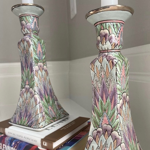 Vintage Chinoiserie Candle Holders Pastel Textured Boho Decor - Picture 7 of 8